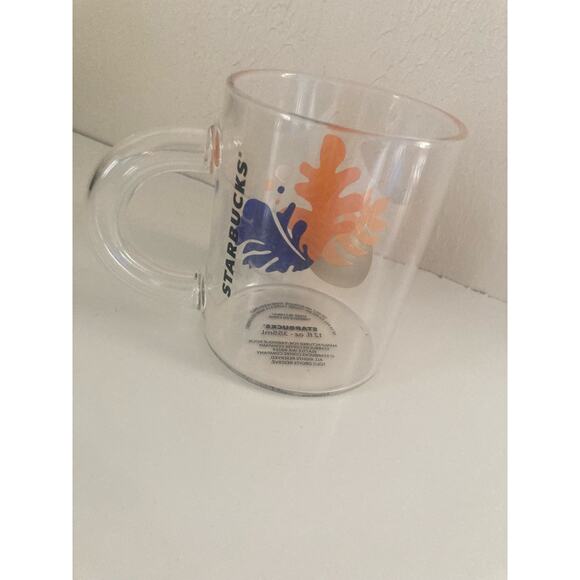 VTG 2000 Starbucks Glass Mug Cup Orange Blue Leaves 12oz - Picture 4 of 4